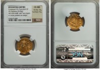 Constans II Pogonatus (AD 641-668) and Constantine IV (AD 654-685), with Heraclius and Tiberius. AV solidus (20mm, 4.43 gm, 7h). NGC Choice MS 4/5 - 5...