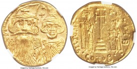 Constans II Pogonatus (AD 641-668), with Constantine IV, Heraclius and Tiberius (AD 659-668). AV solidus (20mm, 4.33 gm, 7h). NGC Choice MS 5/5 - 4/5,...