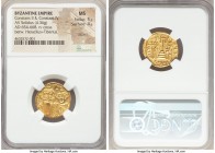 Constans II Pogonatus (AD 641-668), with Constantine IV (AD 654-685). AV solidus (20mm, 4.36 gm, 6h). NGC MS 5/5 - 4/5, clipped. Constantinople, 1st o...