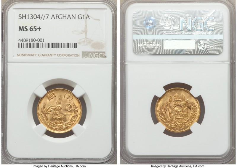 Amanullah gold Amani SH 1304 Year 7 (1925) MS65+ NGC, Afghanistan mint, KM912. R...