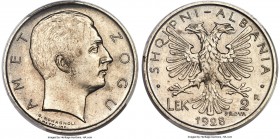 Zog I nickel Specimen Prova 2 Lek 1928-R SP66 PCGS, Rome mint, KM-PrA34, Pag-818 (R3). An excellent piece on the whole expressing marked influence fro...