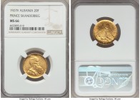 Republic gold "Prince Skanderbeg" 20 Frangi Ari 1927-V MS66 NGC, Vienna mint, KM12. Mintage: 5,053. AGW 0.1867 oz.

HID99912102018