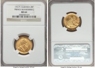Republic gold "Prince Skanderbeg" 20 Frangi Ari 1927-V MS64 NGC, Vienna mint, KM12. Mintage: 5,053. AGW 0.1867 oz.

HID99912102018
