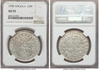 Portuguese Colony. Maria I 12 Macutas 1796 AU55 NGC, KM37. An especially lofty grade for this seldom-offered two-year type, frosty silver throughout w...