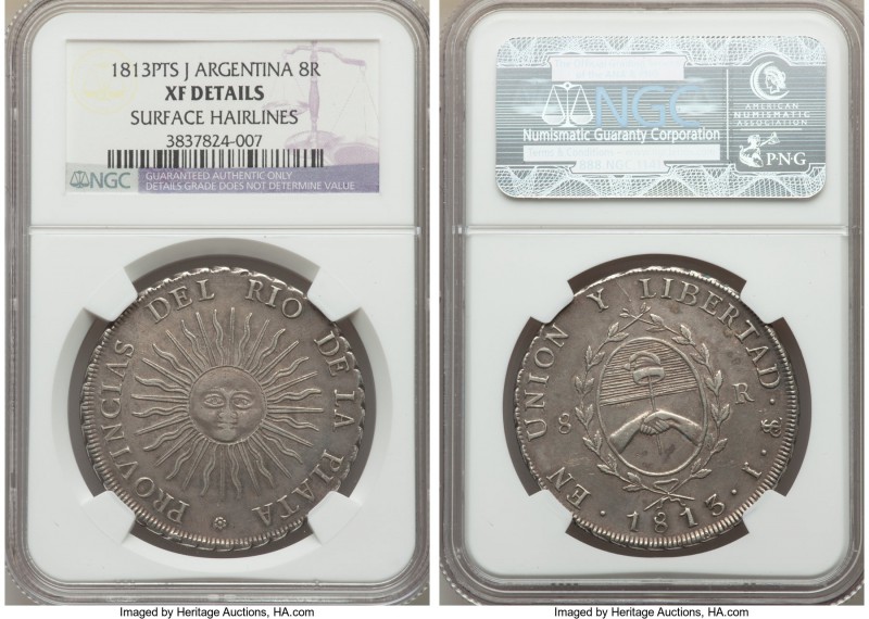 Republic 8 Reales 1813 PTS-J XF Details (Surface Hairlines) NGC, Potosi mint, KM...