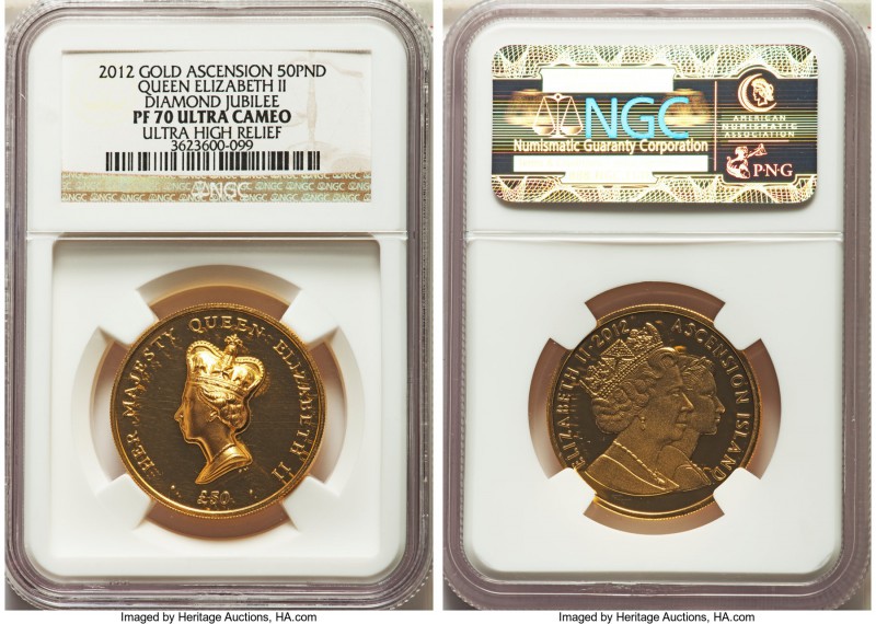 Elizabeth II gold Proof "Diamond Jubilee" 50 Pounds 2012 PR70 Ultra Cameo NGC, P...