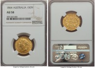 Victoria gold Sovereign 1864-SYDNEY AU58 NGC, Sydney mint, KM4. A typically low grade and remarkably scarce emission, always coveted by collectors and...