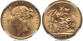 Victoria gold "St. George" Sovereign 1876-M MS63 NGC, Melbourne mint, KM7. With only 4 examples grading finer in the NGC census, this is a true gem of...