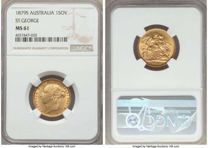 Victoria gold "St. George" Sovereign 1879-S MS61 NGC, Sydney mint, KM7.

HID9991...