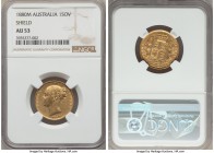 Victoria gold "Shield" Sovereign 1880-M AU53 NGC, Melbourne mint, KM6. A notable rarity in any grade, particularly to find so satiny and beautifully h...