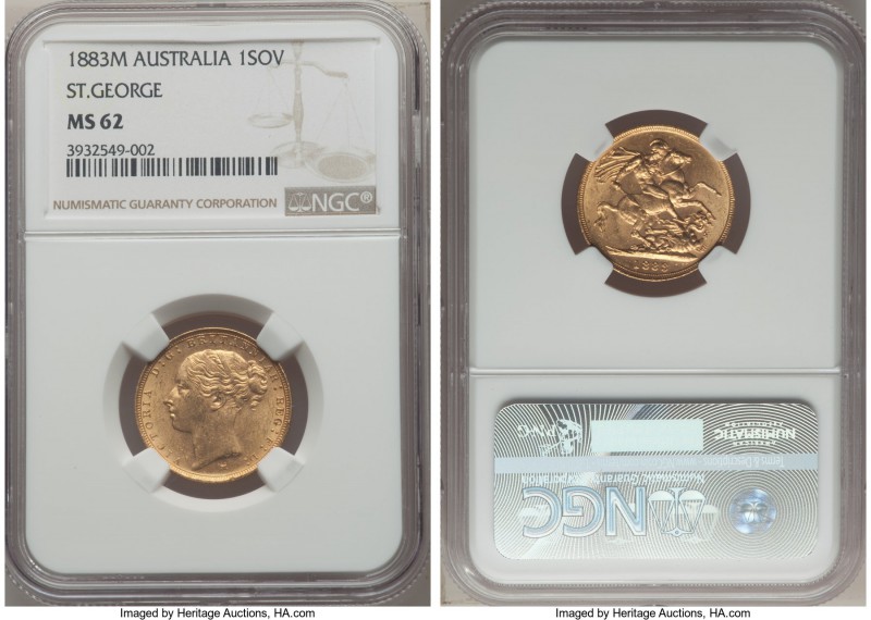 Victoria gold "St. George" Sovereign 1883-M MS62 NGC, Melbourne mint, KM7.

HID9...