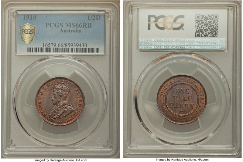George V 1/2 Penny 1919-(sy) MS66 Red and Brown PCGS, Sydney mint, KM22. Current...