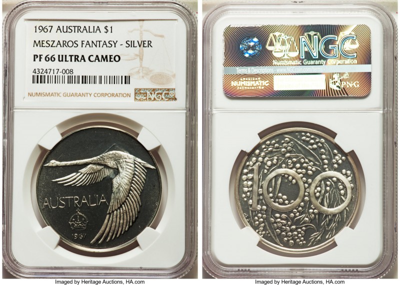 Andor Mezaros silver Unofficial Proof Pattern Dollar 1967 PR66 Ultra Cameo NGC, ...