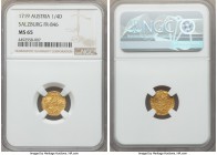 Salzburg. Franz Anton gold 1/4 Ducat 1719 MS65 NGC, KM297, Fr-846. Completely gem, lacking any trace of weakness or bend in the flan with superbly ori...