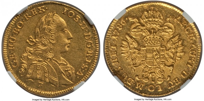 Joseph II gold Ducat 1786-F MS63 NGC, Hall mint, KM1874. Pulsating with a blazin...