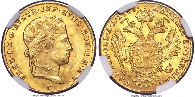 Ferdinand I gold Ducat 1848-E MS64 NGC, Karlsburg mint (in Transylvania), KM2262...