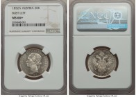 Franz Joseph I 20 Kreuzer 1852-A MS66+ NGC, KM2210. Incredibly well struck gem, with a dazzling luster, and near prooflike reflectivity within the fie...