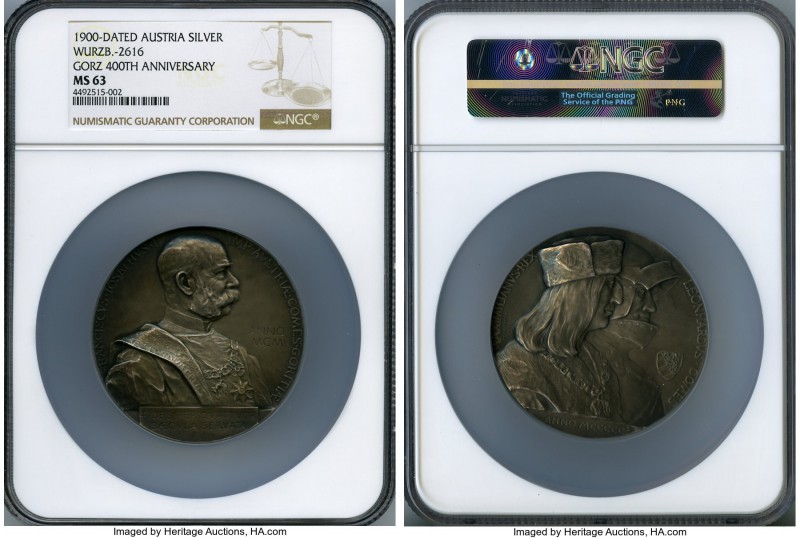 Franz Joseph silver Gorz Anniversary Medal 1900 MS63 NGC, byy J. Tautenhayn, Wur...