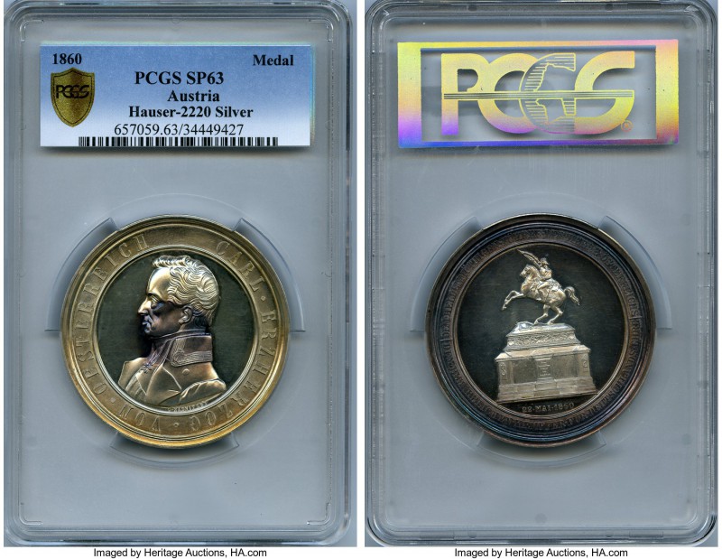 Franz Joseph I silver Specimen "Archduke Karl Memorial" Medal 1860 SP63 PCGS, by...