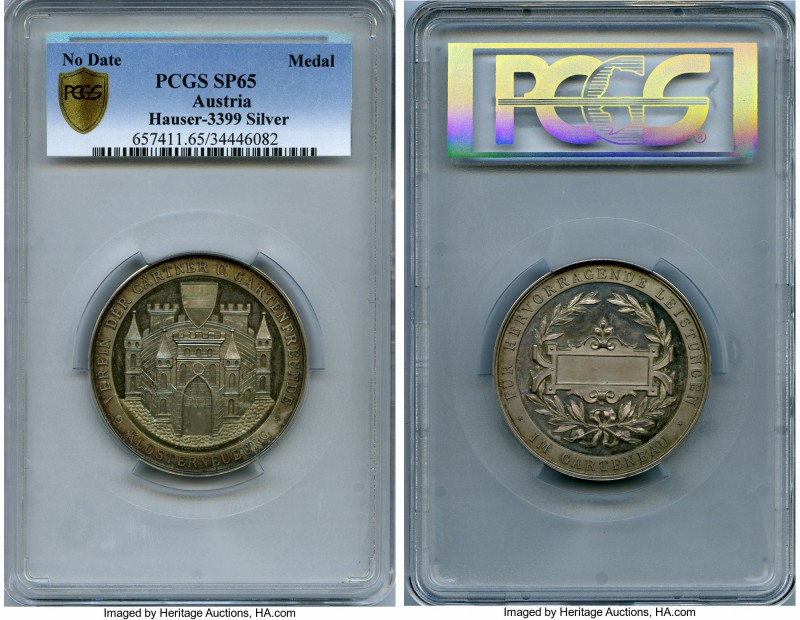 Klosterneuburg City silver Award Medal ND (c. late 1800's) SP65 PCGS, by J. Schw...