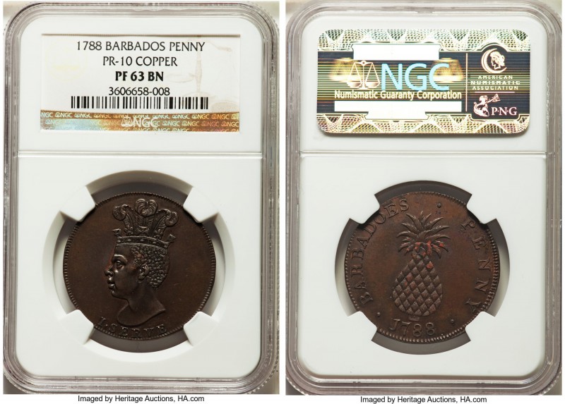 British Colony copper Proof Penny 1788 PR63 Brown NGC, KM-Tn4, Prid-10. A highly...