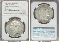 Leopold I "Royal Wedding" 5 Francs 1853 MS65 NGC, KM-X2.1. Hyphen between dates variety. Unabashedly gem and tied for the finest certified from NGC, t...
