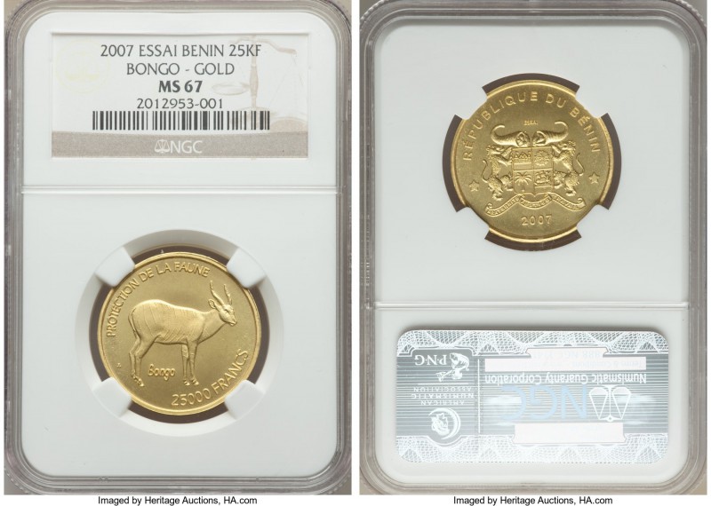 Republic gold Essai "Bongo" 25000 Francs 2007 MS67 NGC, KM-Unl. Mintage: 300. AG...