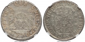 Charles III 4 Reales 1770 PTS-JR XF45 NGC, Potosi mint, KM49. Small JR variety. A light graphite example of this comparatively scarcer denomination th...