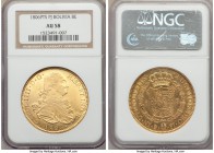 Charles IV gold 8 Escudos 1806 PTS-PJ AU58 NGC, Potosi mint, KM81. With full bright mint luster, muted reflectivity in the fields, and the only notabl...