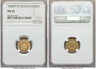 Republic gold Scudo 1868 PTS-FE MS62 NGC, Potosi mint, KM141. An elusive single-year issue, scintillatingly watery throughout both the central and per...