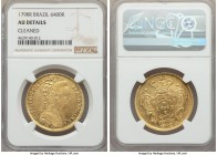 Maria I gold 6400 Reis 1798-R AU Details (Cleaned) NGC, Rio de Janeiro mint, KM226.1. Evincing relatively few abrasions aside from the noted cleaning,...