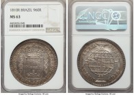 João Prince Regent 960 Reis 1810-R MS63 NGC, Rio de Janeiro mint, KM307.3. Overstruck on a Ferdinand VII 8 Reales of Bolivia. Superior eye appeal for ...