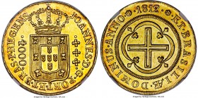 João Prince Regent gold 4000 Reis 1812-(R) MS62 NGC, Rio de Janeiro mint, KM235.3. Lustrous, with a sharp strike and hardly any distractions consideri...