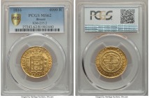 João Prince Regent gold 4000 Reis 1816 MS62 PCGS, Rio de Janiero mint, KM235.2, LMB-O576. Lustrous with a gleaming golden aura glinting off crisp devi...