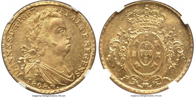 João Prince Regent gold 6400 Reis 1808-R MS61 NGC, Rio de Janeiro mint, KM236.1....