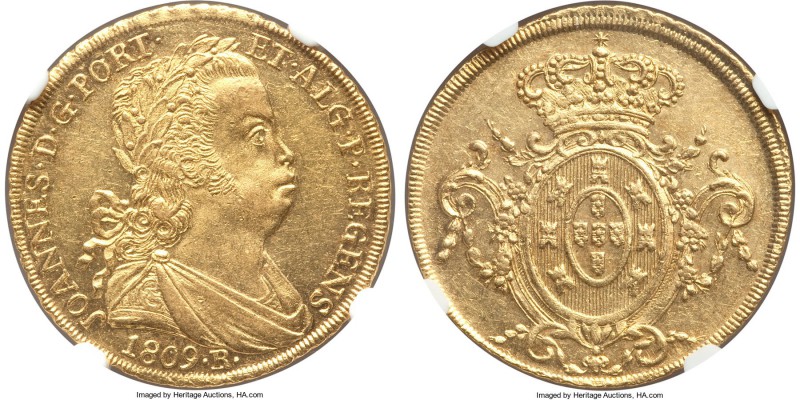João Prince Regent gold 6400 Reis 1809-R MS61 NGC, Rio de Janeiro mint, KM236.1,...