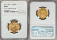 Pedro II gold 10000 Reis 1875 MS63 NGC, KM467.Ex. Santa Cruz Collection

HID99912102018
