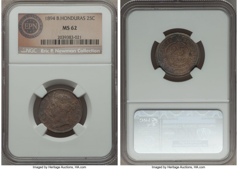 British Colony. Victoria 25 Cents 1894 MS62 NGC, KM9. A fully attractive represe...