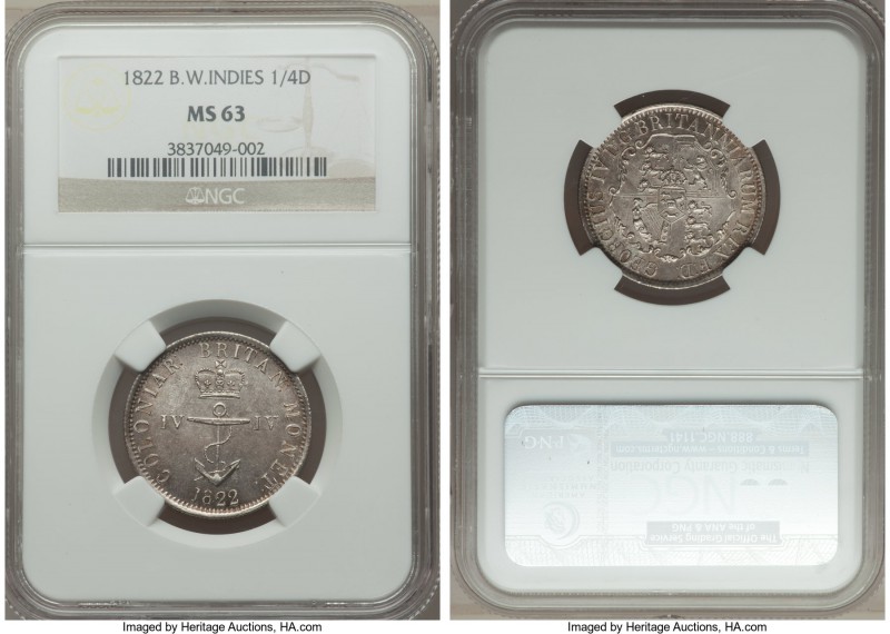 British Colony. George IV 1/4 Dollar 1822 MS63 NGC, KM3. Scintillating with a pl...