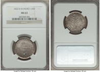 British Colony. George IV 1/4 Dollar 1822 MS63 NGC, KM3. Scintillating with a pleasant silvery-golden luster and a markedly white finish atop the devi...