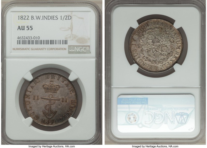 British Colony. George IV 1/2 Dollar 1822 AU55 NGC, KM4. Visually stunning and s...