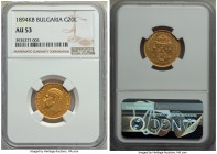 Ferdinand I gold 20 Leva 1894-KB AU53 NGC, Kremnitz mint, KM20. Possessed of a richly yellow-gold color and glassy finish preserved around the outer r...
