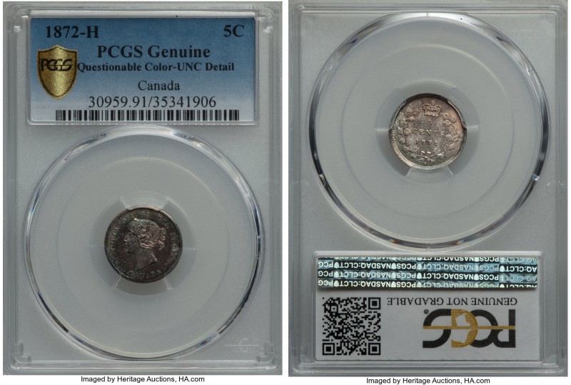 Victoria 5 Cents 1872-H UNC Detail (Questionable Color) PCGS, Heaton mint, KM2. ...