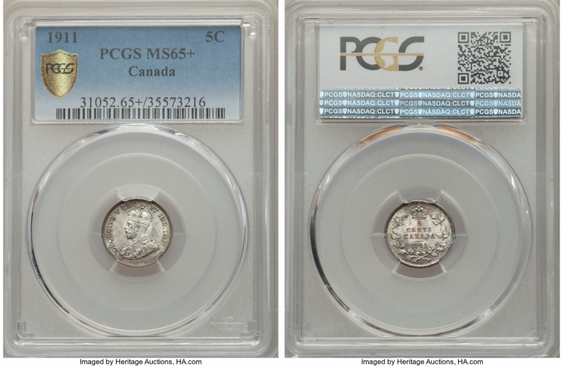 George V 5 Cents 1911 MS65+ PCGS, Ottawa mint, KM16. A lofty representative of t...