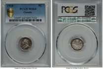 George V 5 Cents 1916 MS64 PCGS, Ottawa mint, KM22. Subtly lustrous and fully original, with a color-varied mottled pattern of toning that clings to t...