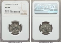 George V 5 Cents 1929 MS65 NGC, Ottawa mint, KM29. A conditional rarity in this lofty gem grade, the fields fully brilliant and exceptionally original...