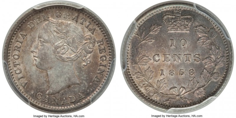 Victoria 10 Cents 1858 MS64 PCGS, London mint, KM3. A remarkably example of this...