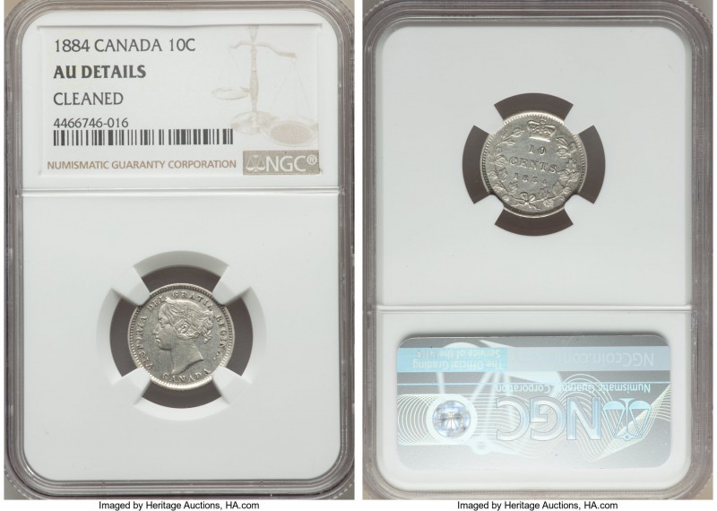 Victoria 10 Cents 1884 AU Details (Cleaned) NGC, KM3. A very rare date, particul...