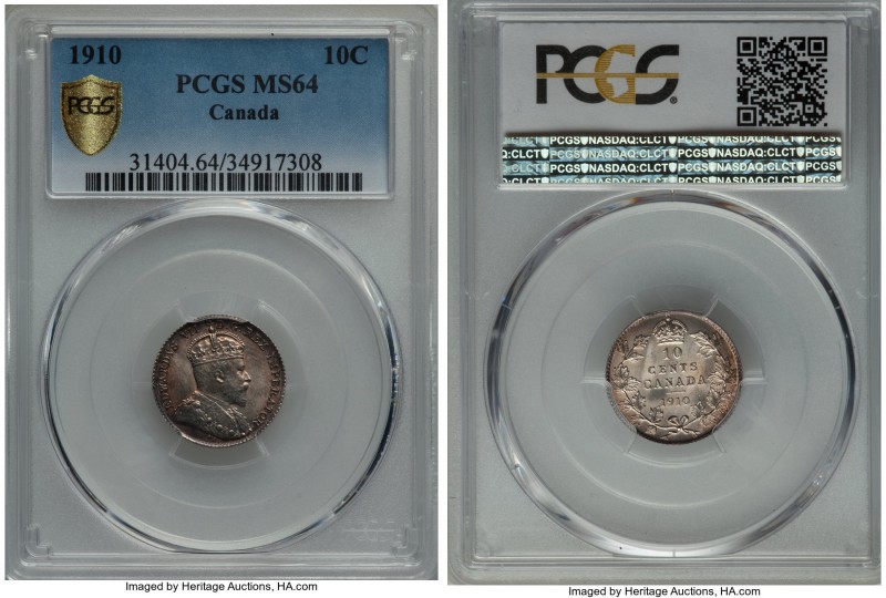 Edward VII 10 Cents 1910 MS64 PCGS, Ottawa mint, KM10. A true delight with glist...