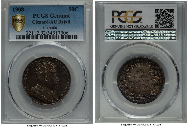 Edward VII 50 Cents 1908 AU Details (Cleaned) PCGS, Ottawa mint, KM12. Though cl...